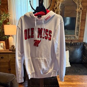 Colosseum White Hoodie with Red Ole Miss Lettering